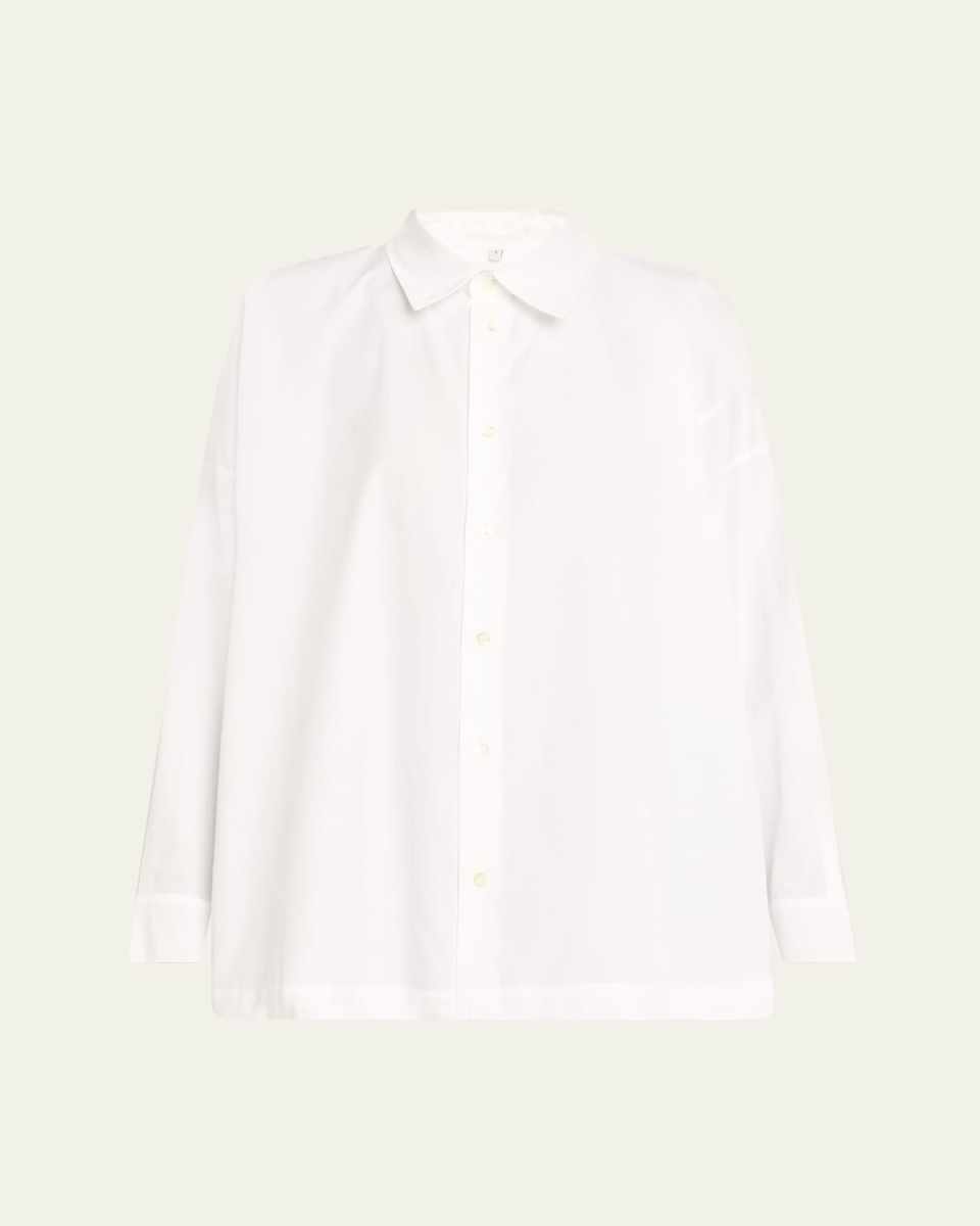 Cotton Poplin Angle-To-Front Side Seam Shirt With Collar (Long Length)
